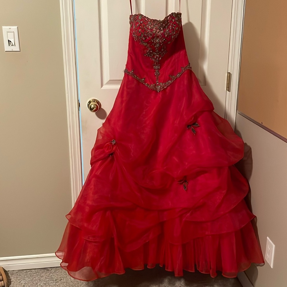 Red graduation or formal PROM gown